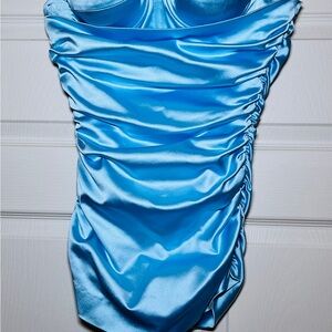 LaQuan Smith Blue Satin Dress